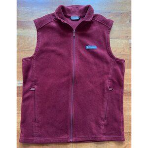Columbia Mens Fleece Vest Red Size M Full Zip Sleeveless Outerwear Polyester